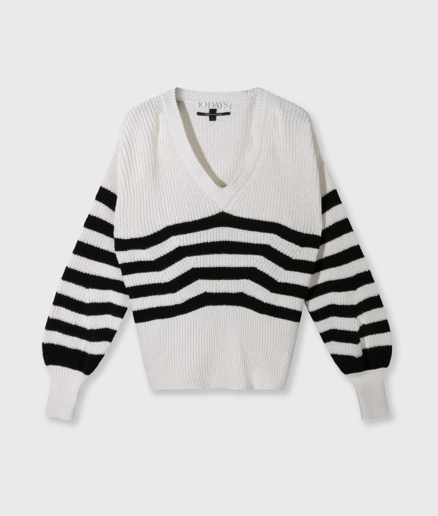10DAYS V-NECK RIB  KNIT SWEATER Größe: XS Farbe: ECRU